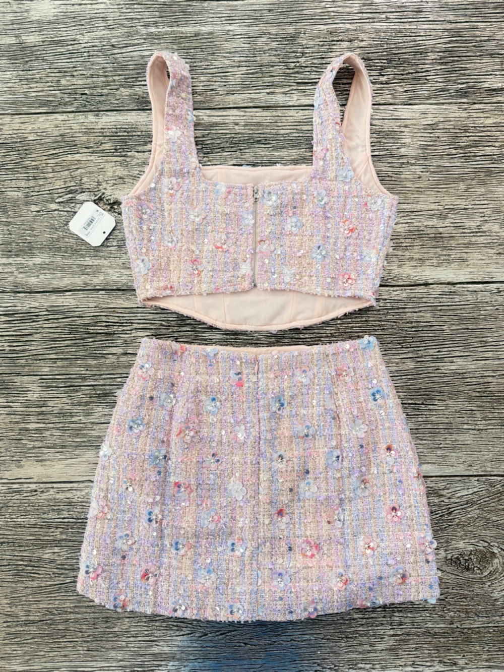 Altar'd State Pastel Pink Tweed Sequin Set - Picture 6 of 11